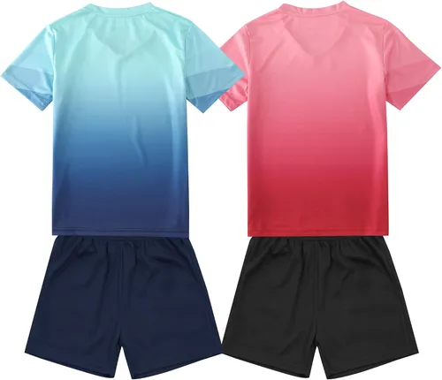 Miniatura 2 de Paquete de 2 camisetas de fútbol y pantalones cortos para niño, de secado rápido, uniforme de entrenamiento de equipo deportivo