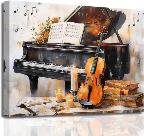 Miniatura 9 de BJYCHG Lienzo de piano para pared, estudio de música, decoración de habitación, instrumentos musicales, impresiones de imágenes retro abstractas