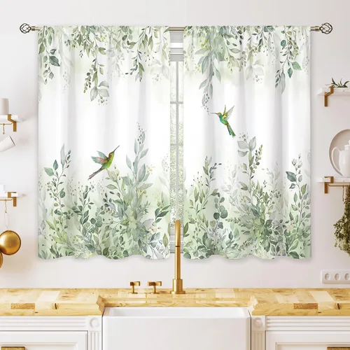 Miniatura 12 de Cortinas de cocina pequeñas de montaña abstracta verde azulado, tratamiento de ventana de montaña, naturaleza, puesta de sol, paisaje, cafetería