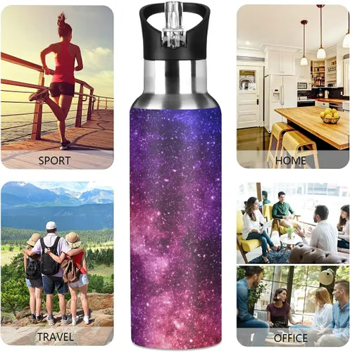 Miniatura 5 de xigua Botella de agua colorida y hermosa galaxia de acero inoxidable de 20.3 fl oz, a prueba de fugas, adecuada para gimnasio, escuela, niños