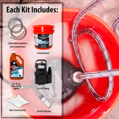 Miniatura 7 de DrainX Kit de lavado de calentador de agua sin tanque con solución descalcificadora líquida ecológica, mangueras de acero, bomba extra fuerte de 1/6