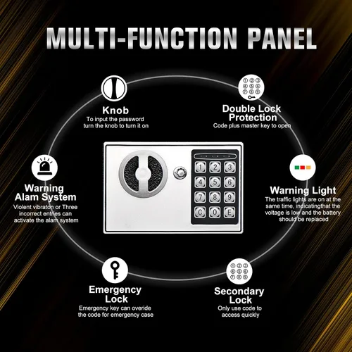 Miniatura 8 de Caja de seguridad electrónica con teclado y llaves, cajas de bloqueo de dinero, cajas de seguridad para el hogar, oficina, habitaciones de hotel