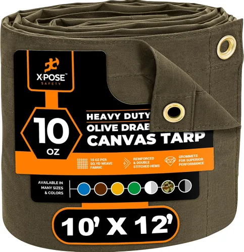 Miniatura 97 de Xpose Safety Lona de Lona - Lonas de Lona Verde de 10oz Resistentes al Agua con Ojales de Latón - Lona Multiusos para Exteriores para Campamento