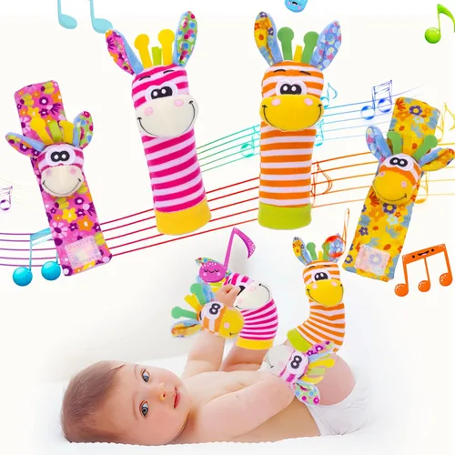 PADONISE Sonajeros de muñeca para bebé, juguetes sensoriales suaves para bebés, sonajeros de animales de dibujos animados, juguete de desarrollo