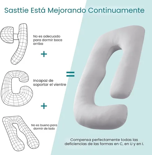 Miniatura 5 de Sasttie Almohadas de embarazo para dormir, almohada refrescante de cuerpo completo en forma de U con funda extraíble, imprescindible para mujeres