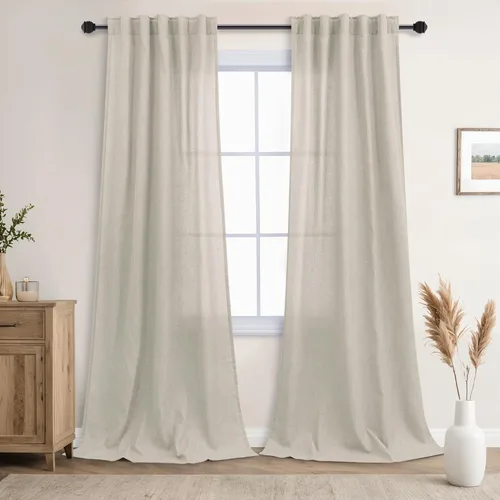 Miniatura 76 de Cortinas de lino azul claro de 90 pulgadas de largo para sala de estar, dormitorio de niñas, guardería, decoración acogedora de verano, bolsillo