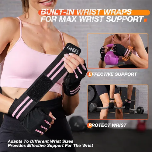 Miniatura 3 de SIMARI Guantes de gimnasio de entrenamiento para hombres y mujeres, guantes de levantamiento de pesas con soporte para muñeca, agarre de almohadilla