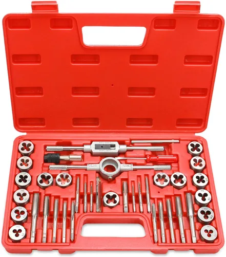 EFFICERE Juego de 40 piezas de roscas y troqueles de alta calidad, roscas métricas M3, M4, M5, M6, M7, M8, M10, M12, ambos tipos gruesos y finos,