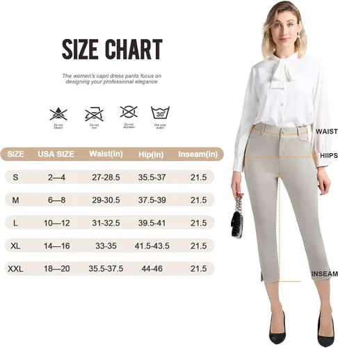 Miniatura 6 de PUWEER Capri Pants for Women Dressy Business Casual Stretchy Slim Straight Womens Dress Pants with Pockets