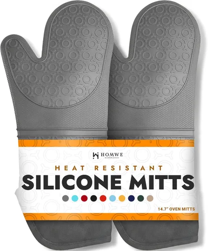 Miniatura 26 de Guantes de horno de silicona con forro de algodón acolchado – profesional resistente al calor olla de cocina soportes – 1 par 2-Turquesa