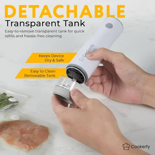 Miniatura 6 de Máquina selladora al vacío de alimentos con pantalla digital y tanque visible, sellador al vacío compacto de mano de flujo de aire de 8 litros