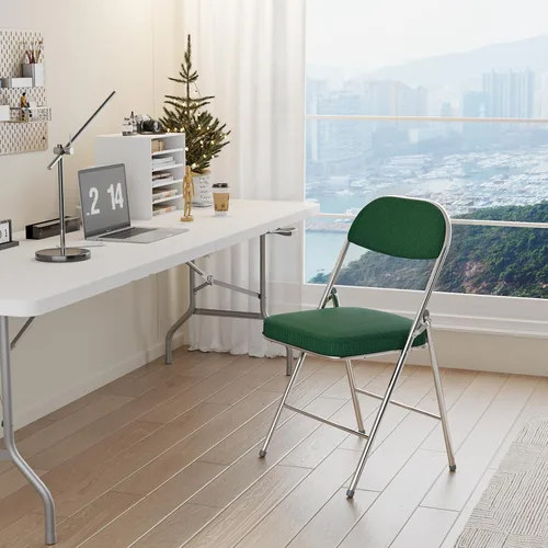 Miniatura 8 de VINGLI Paquete de 4 sillas plegables con asiento y respaldo acolchados, marco de metal, tela de pana duradera, capacidad de 350 libras, juego de 4