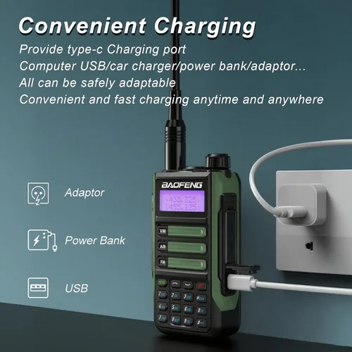 Miniatura 2 de BAOFENG Walkie Talkie UV-16R USB-C 10W con cable de programación Radio bidireccional impermeable de largo alcance de doble banda Radio portátil