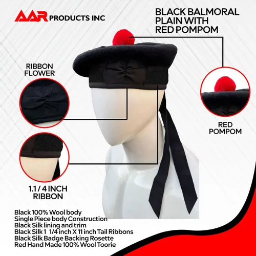 Miniatura 3 de AAR Gorros Glengarry Balmoral Kilt Scottish para hombre en dados y lisos 100% lana Piper 52-62