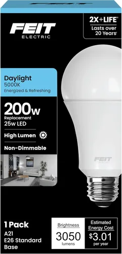 Feit Electric Bombilla LED A21, equivalente a 200 W, no regulable, 3050 lúmenes, base estándar E26, luz diurna de 5000 K, bombilla LED de alto 5000K