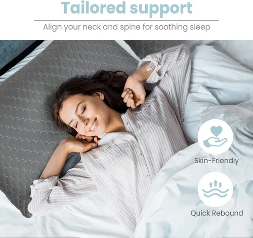 Miniatura 6 de Bafode Juego de 2 almohadas de espuma viscoelástica tamaño King, almohadas de espuma viscoelástica trituradas, almohada refrescante para dormir