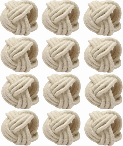 Miniatura 12 de Juego de 12 servilleteros bohemios elegantes, de rayón tejido a mano, color beige, resistente al desgaste, decoración de mesa para bodas, Navidad