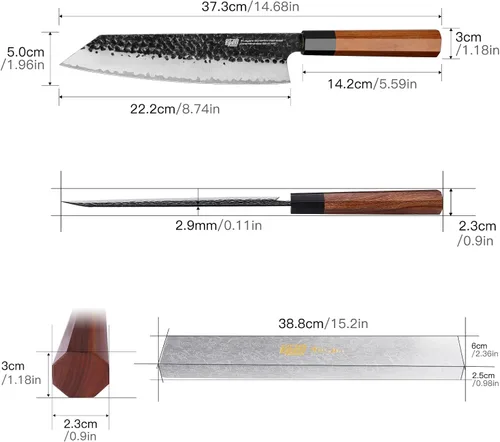 Miniatura 5 de FINDKING Cuchillo japonés Kiritsuke, cuchillo de chef Gyuto de 9 pulgadas, cuchillo de cocina con hoja de acero de alto carbono, mango octogonal