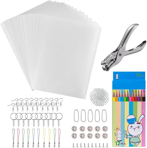 Miniatura 8 de Juego de 175 hojas de plástico retráctil, kit de llavero de papel retráctil con 20 hojas retráctiles de 7.9 x 5.7 pulgadas, perforador, lápices