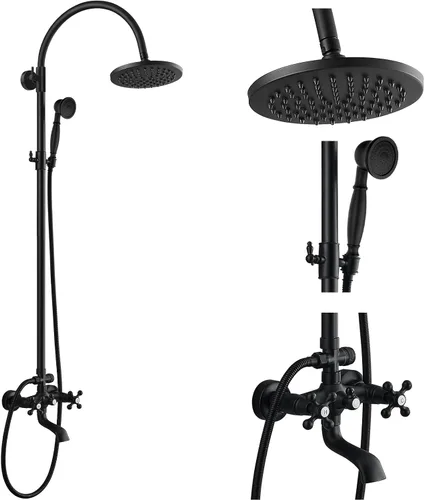 Miniatura 12 de gotonovo Grifo de ducha de baño expuesto, sistema de ducha montado en la pared, cabezal de ducha de 8 pulgadas y boquilla de bañera, asas cruzadas