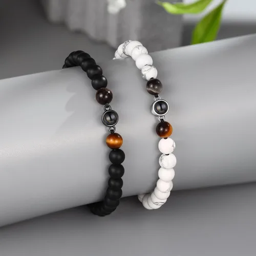 Miniatura 5 de Pulsera de cuentas de ojo de tigre personalizada con imagen, proyección de fotos personalizada para hombres y mujeres