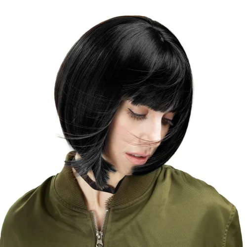 Miniatura 8 de REECHO peluca corta con flequillo, de cabello sintético, para cosplay, para mujeres