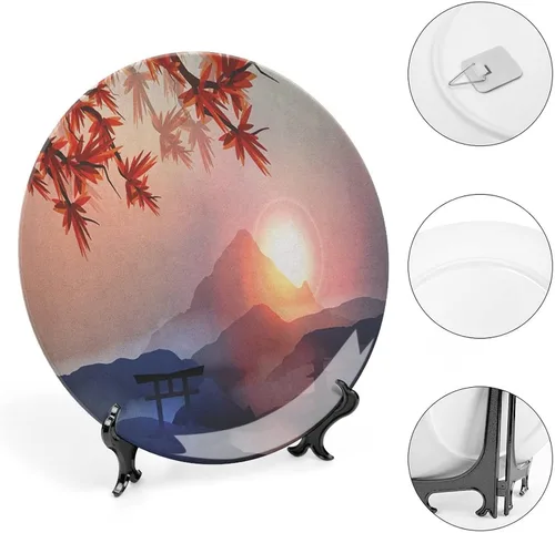 Miniatura 4 de XISUNYA Plato decorativo de 6 pulgadas, artesanía de cerámica asiática, majestuosos picos del Himalaya, cultura circular, impresión artística, placa