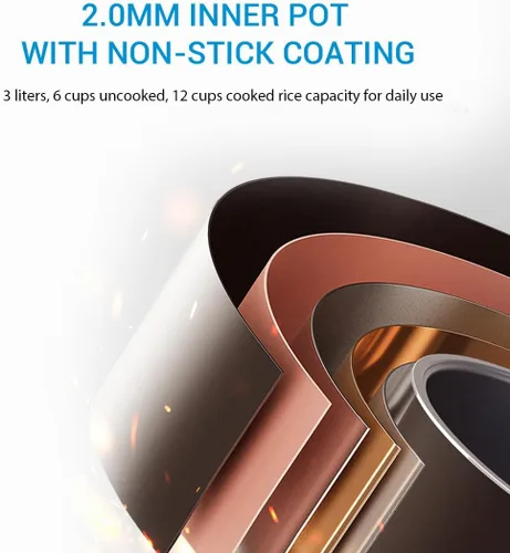 Miniatura 5 de Midea Olla arrocera de 3 litros con cesta de vapor, capacidad de 6 tazas sin cocer, calefacción por inducción y tecnología de lógica difusa, inicio