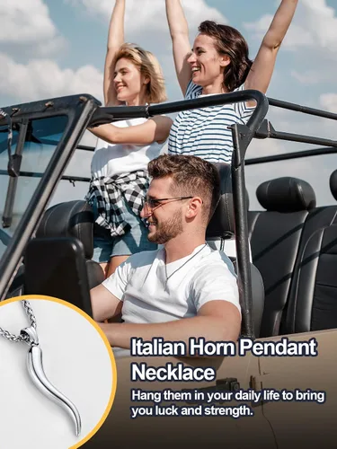 Miniatura 6 de U7 Italian Horn Necklaces,Stainless SteelBlack18K Gold Plated Talisman Horn Pendant, Italy Amulet Charm Necklaces Protection Jewelry for Men Women