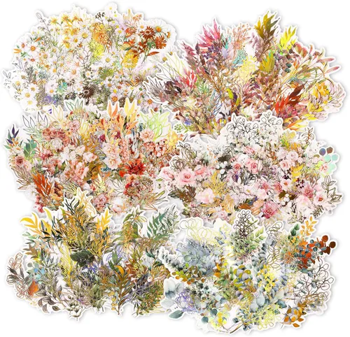 Miniatura 9 de Dizdkizd Juego de calcomanías holográficas de flores y hojas, 240 calcomanías doradas para álbumes de recortes, pequeñas calcomanías florales