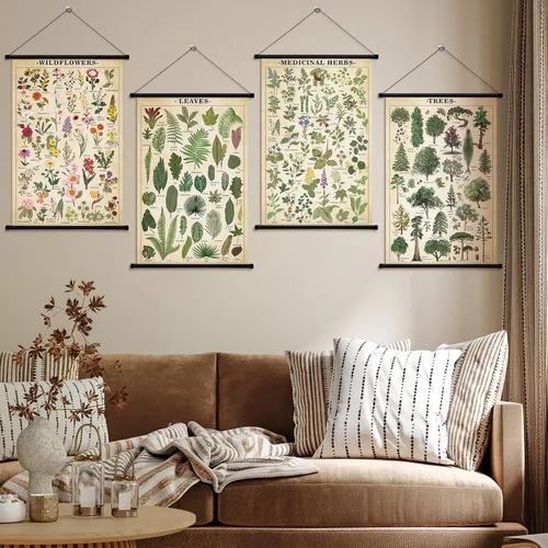 Miniatura 2 de Lewtemi Póster vintage de 4 piezas de arte de pared botánico de la naturaleza, flores silvestres, hojas, hierbas medicinales, árboles, póster