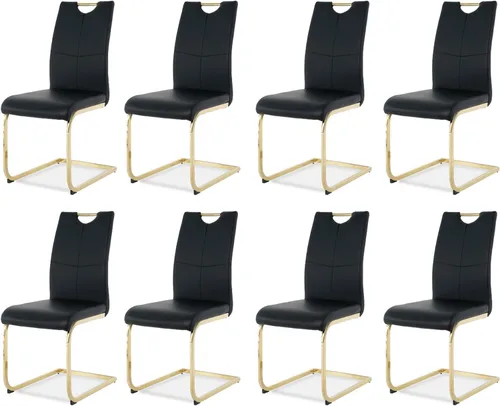 Miniatura 32 de Juego de sillas de comedor modernas (2 unidades) de piel sintética PU con respaldo alto tapizadas con patas doradas de metal para cocina y comedor