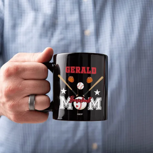 Miniatura 3 de CUBICER Taza de café de cerámica negra personalizada, tazas de béisbol para mamá, con nombre personalizado, tazas grandes, regalos de cumpleaños