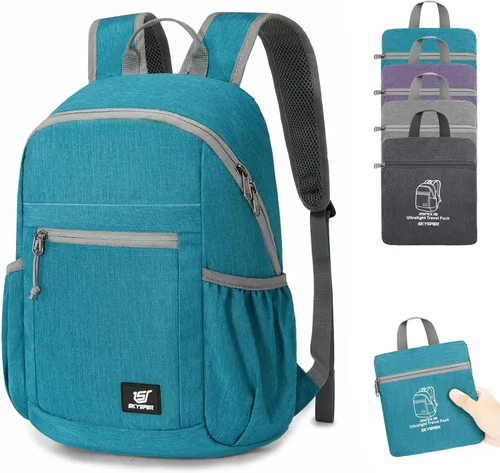 Miniatura 7 de SKYSPER Mochila de senderismo antirrobo, mochila de viaje plegable RFID de 18L, mochila plegable ligera para caminar de un día Negro