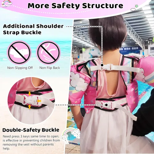 Miniatura 4 de Vvinca Chaleco de natación separable para niños pequeños de 22 a 66 libras (1 a 6 años) Flotador de piscina 3 en 1 y bandas de brazo para niños