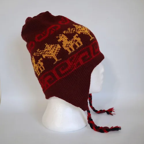 Miniatura 3 de Gorro de invierno con mezcla de lana de alpaca Chullo Peruano Inca Diseño Reversible con orejeras. Gorro de tamaño mediano, Unisex