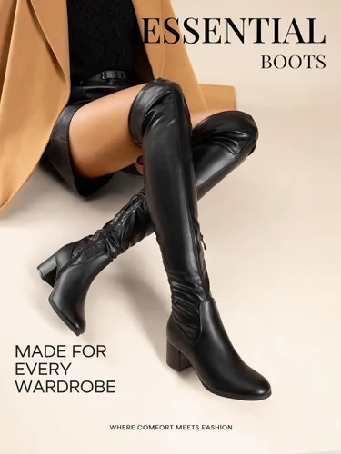 Miniatura 7 de DREAM PAIRS Laurence - Botas de tacón alto y grueso para mujer, por encima de la rodilla, largas, elásticas y sexis, para otoño