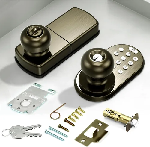 Miniatura 6 de Cerradura de perilla de puerta con teclado de entrada sin llave, cerradura digital inteligente electrónica mejorada para puertas delanteras, Bronce