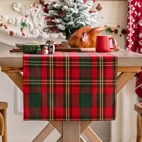 Miniatura 17 de Camino de mesa de Navidad a cuadros beige, caminos de mesa de vacaciones de invierno de 72 pulgadas de largo, decoraciones de Navidad
