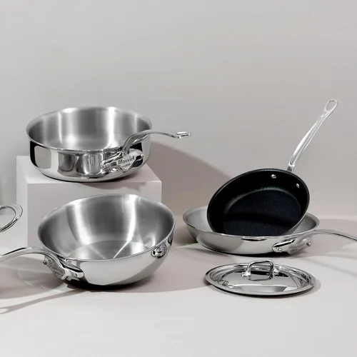 Miniatura 2 de Mauviel M'Cook - Sartén de acero inoxidable pulido de 5 capas con tapa y mango de acero inoxidable fundido, 6 cuartos de galón, fabricado en Francia