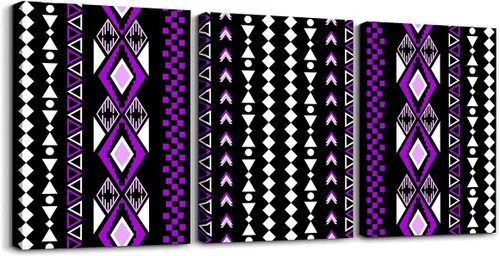 Miniatura 19 de Erosebridal Bohemian Wall Decor 12"x16" 3 Piece Country Southwestern Canvas Wall Art Boho Aztec Arrows Diamond Poster Print Black Gray Geometric