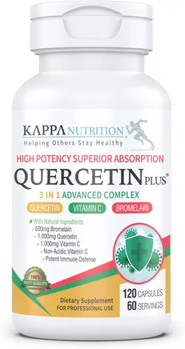 QUERCETIN PLUS, quercetina 1,000 mg, bromelina 500 mg y vitamina C 1,000 mg, (120 cápsulas), 3 en 1 de bioflavonoides, apoya la salud inmunológica,