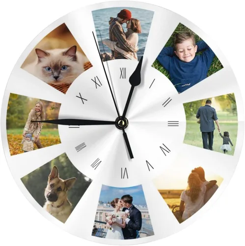 Miniatura 8 de Reloj de pared personalizado, 9.8 in redondo, texto fotográfico, electrónico silencioso, se adapta a la sala de estar, cocina, baño, decoración