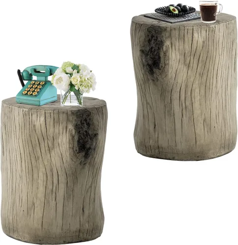 Miniatura 12 de HOMPUS Mesa auxiliar de hormigón para exteriores, mesa decorativa redonda moderna de tocón de árbol, soporte para maceta, taburete de jardín