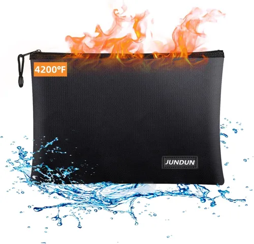 Miniatura 11 de JUNDUN Bolsa de dinero ignífuga, 10.6 x 6.7 pulgadas, impermeable e ignífuga con cierre de cremallera, bolsa de almacenamiento segura ignífuga