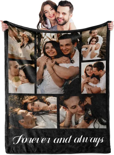 Miniatura 16 de Manta personalizada con texto fotográfico: manta personalizada de 1 imagen, manta de cumpleaños, aniversario, boda, Navidad, regalos para parejas