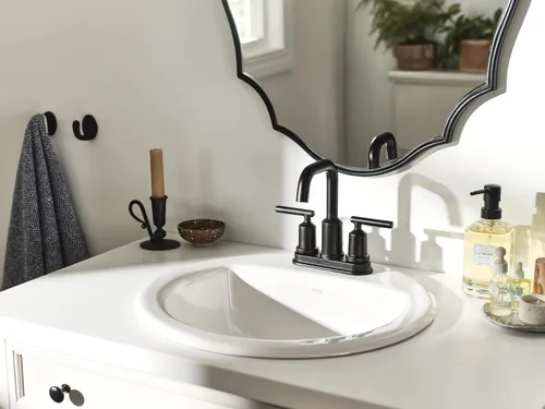 Miniatura 5 de Moen Gibson - Grifo de baño moderno de dos manijas con montaje de desagüe, acabado negro mate, para encimeras de 4 pulgadas con 3 orificios, 6150BL