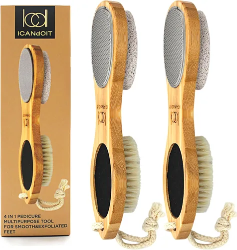 Miniatura 10 de ICDI ICANdOIT - Lima de bambú natural para pies, removedor de callos multiusos 4 en 1 pies, kit de pedicura con cepillo de cerdas de jabalí, piedra