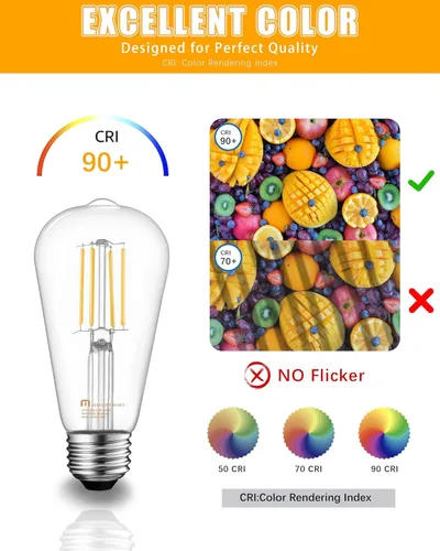 Miniatura 6 de MASTERY MART Paquete de 6 bombillas Edison vintage, bombilla LED E26 de 5.5 W equivalente a 60 W, regulable, blanco suave de 2700 K, ST19 antiguo