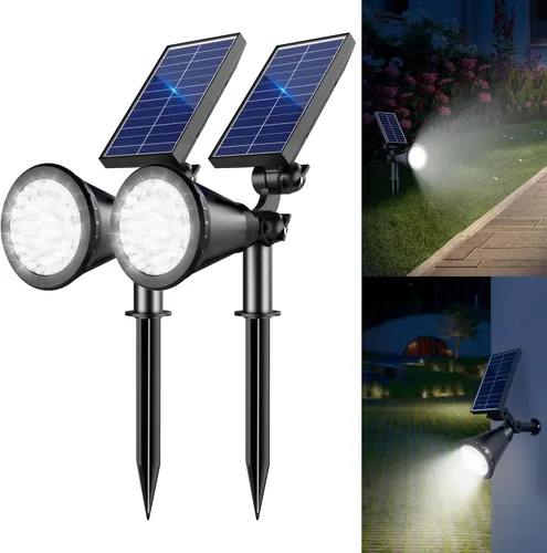 Miniatura 11 de Luces solares para exteriores impermeables, 36 LEDs 1000LM Focos solares ajustables para exteriores, iluminación de paisaje 2 en 1 alimentada por